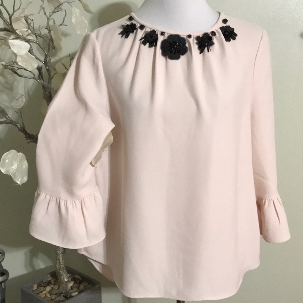 kate spade Cream Blouse with Black Floral Accents